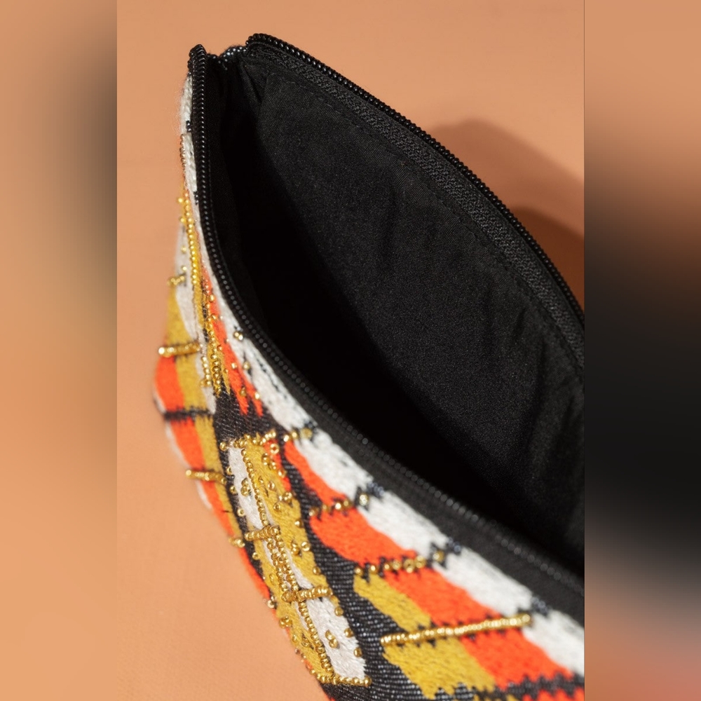 Handmade Hand Beaded Wristlet Clutch - Ethnic Inspired Design - Dyed Fine Cotton - Picture 4 of 6
